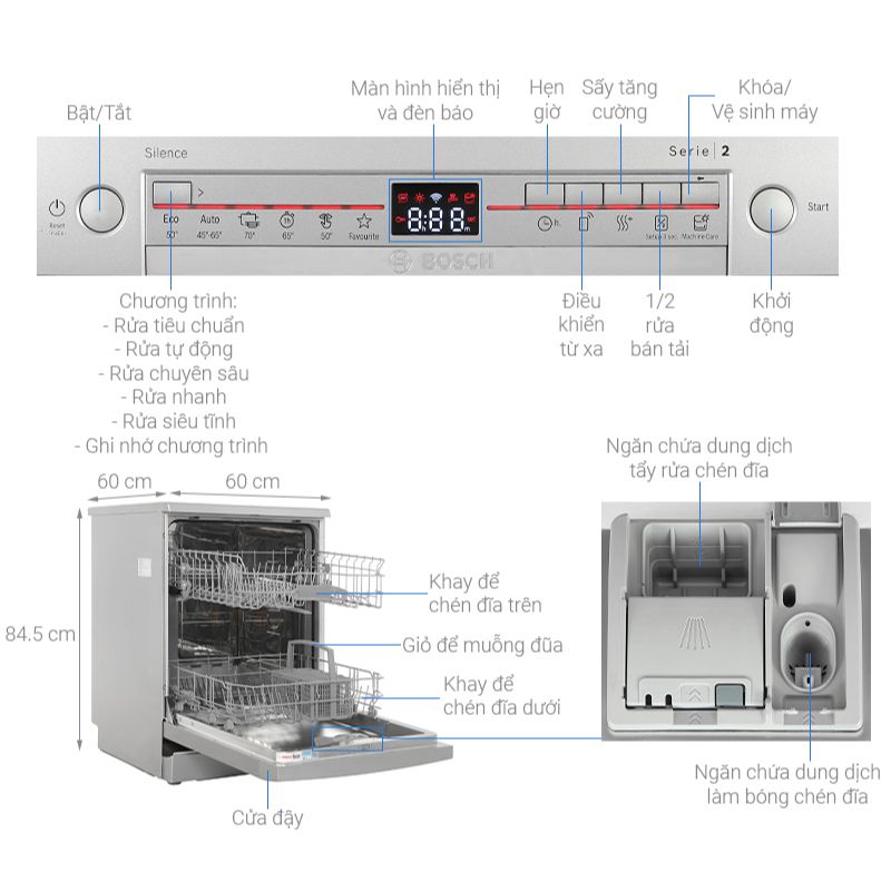 Máy rửa bát độc lập Bosch SMS2HTI79E 6 Kích thước máy rửa bát độc lập Bosch SMS2HTI79E