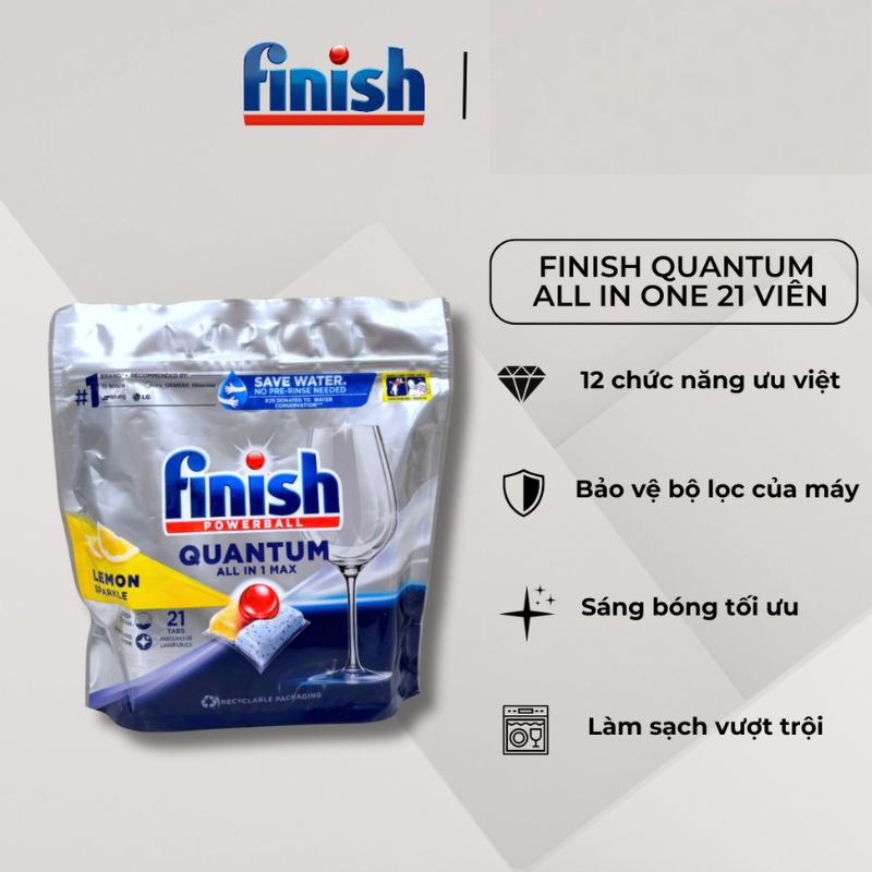 Viên rửa bát Finish Quantum All In One túi 21 viên 7 Ảnh viên rửa bát Finish Quantum All In One túi 21 viên
