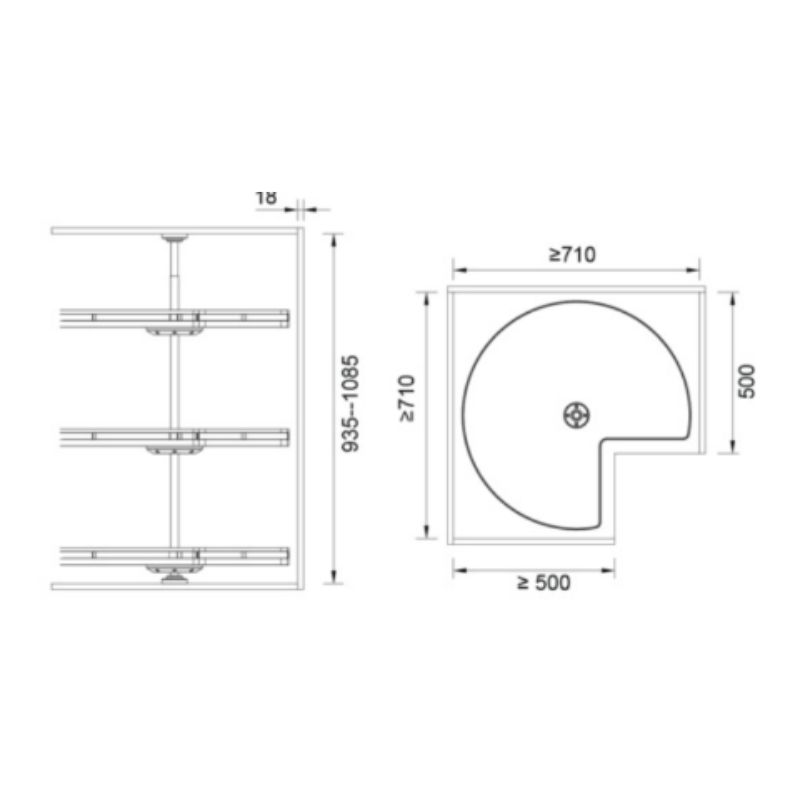 Kệ góc 270 độ 3 tầng GrandX XM.270B 5 Kích thước kệ góc 270 độ 3 tầng GrandX XM.270B