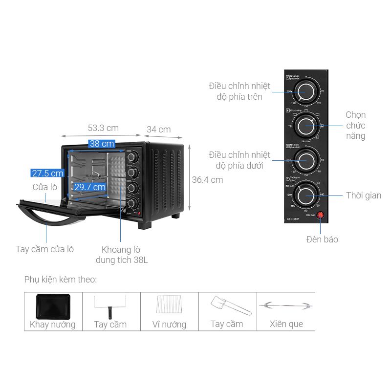 Lò nướng Panasonic NB-H3801KRA 38 lít 5 Chi tiết lò nướng Panasonic NB-H3801KRA 38 lít