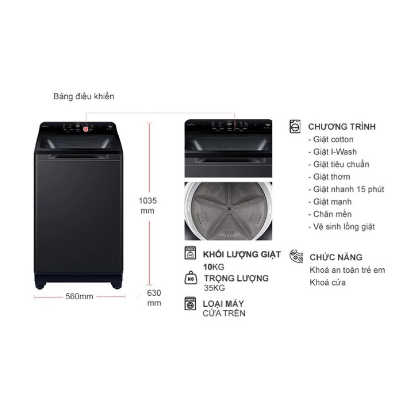 Máy Giặt Aqua Inverter 10 Kg AQW-DR100JT.BK cửa trên 4 Kích thước máy Giặt Aqua Inverter 10 Kg AQW-DR100JT.BK cửa trên