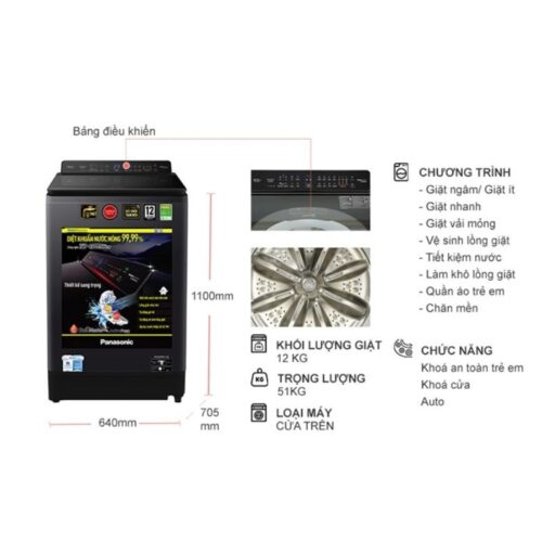 Máy Giặt Panasonic Inverter 12.5 Kg NA-FD125V1BV cửa trên 9 Kích thước máy Giặt Panasonic Inverter 12.5 Kg NA-FD125V1BV cửa trên