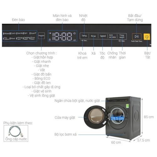 Máy Giặt Whirlpool Inverter 8 Kg FWEB8002FG cửa trước 9 Kích thước máy Giặt Whirlpool Inverter 8 Kg FWEB8002FG cửa trước