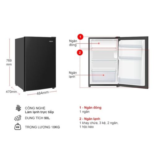 Tủ Lạnh 1 cánh mini 90 Lít Aqua AQR-D100FA(BS) 7 kich thuoc tu lanh 1 canh mini 90 lit aqua aqr d100fabs