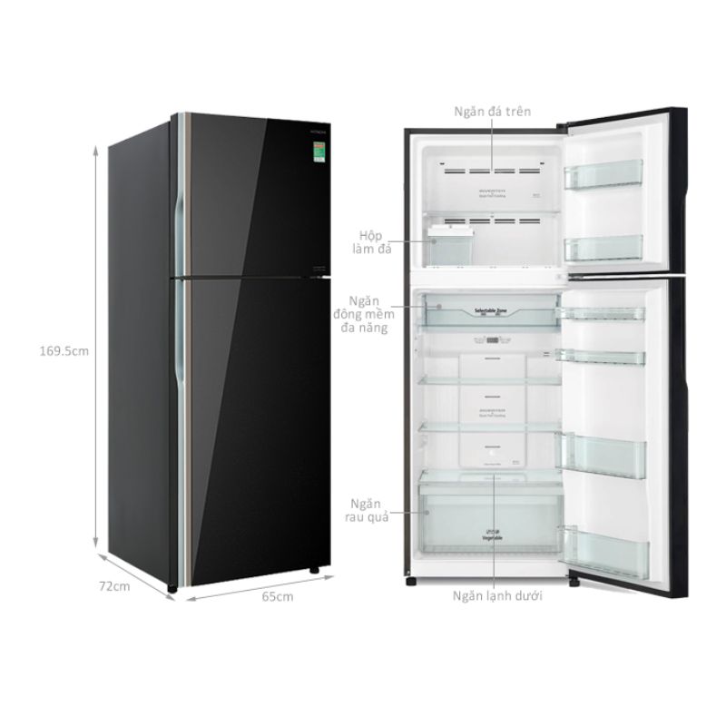 Tủ Lạnh 2 cánh Inverter 366 Lít Hitachi R-FVX480PGV9 GBK 6 Kích thước tủ Lạnh 2 cánh Inverter 366 Lít Hitachi R-FVX480PGV9 GBK