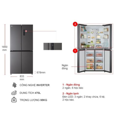 Tủ Lạnh 4 cánh Multi Door Inverter 470 Lít LG GR-B50BL 9 Kích thước tủ Lạnh 4 cánh Multi Door Inverter 470 Lít LG GR-B50BL