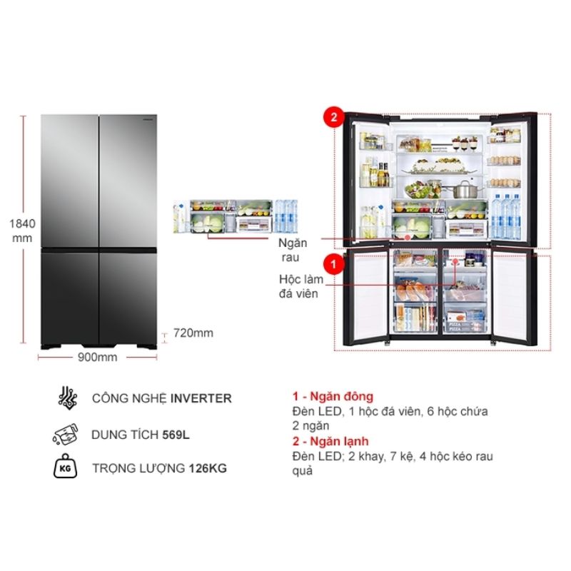Tủ Lạnh 4 cánh Multi door Inverter 569 Lít Hitachi R-WB640VGV0X MIR 6 Kích thước tủ Lạnh 4 cánh Multi door Inverter 569 Lít Hitachi R-WB640VGV0X MIR
