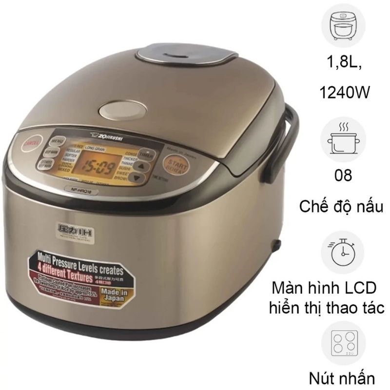 Nồi cơm áp suất điện tử cao tần Zojirushi NP-HRQ18-XT - 1.8 Lít 2 Nồi cơm áp suất điện tử cao tần Zojirushi NP-HRQ18-XT - 1.8 Lít