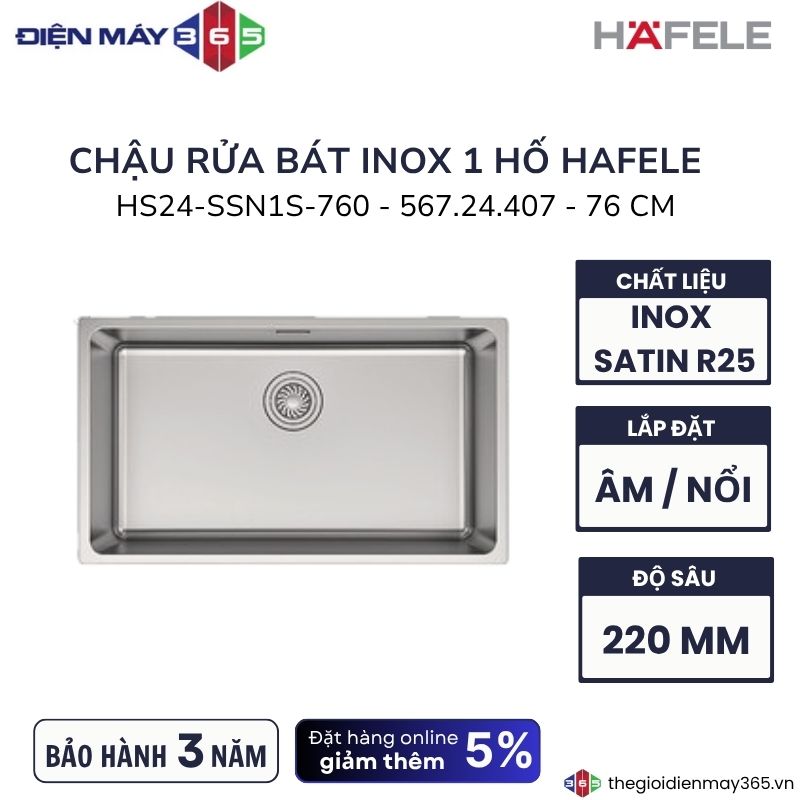 Chậu rửa bát Hafele HS24-SSN1S-760 567.24.407 2 Chậu rửa bát Hafele HS24-SSN1S-760 567.24.407