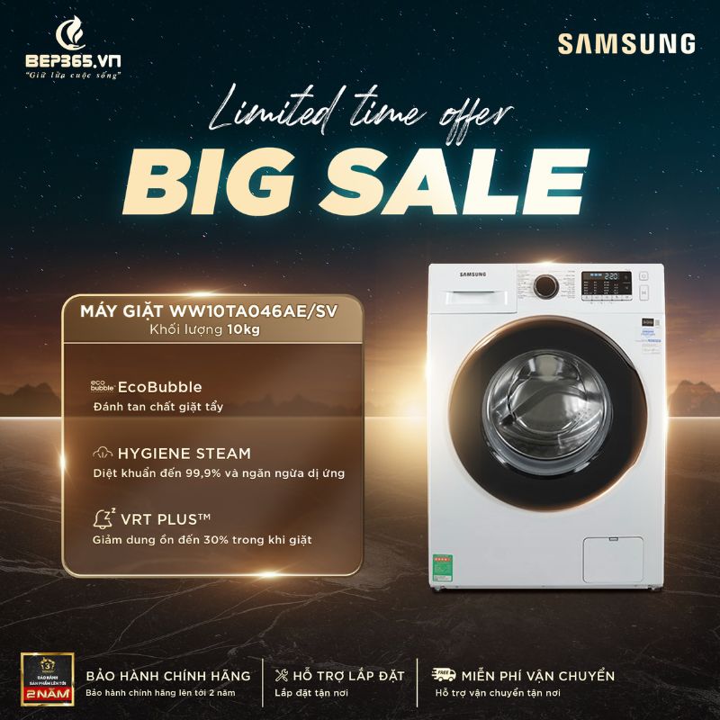 Máy Giặt Samsung Inverter 10 Kg WW10TA046AE/SV cửa trước 3 Big sale Máy Giặt Samsung Inverter 10 Kg WW10TA046AE / SV cửa trước