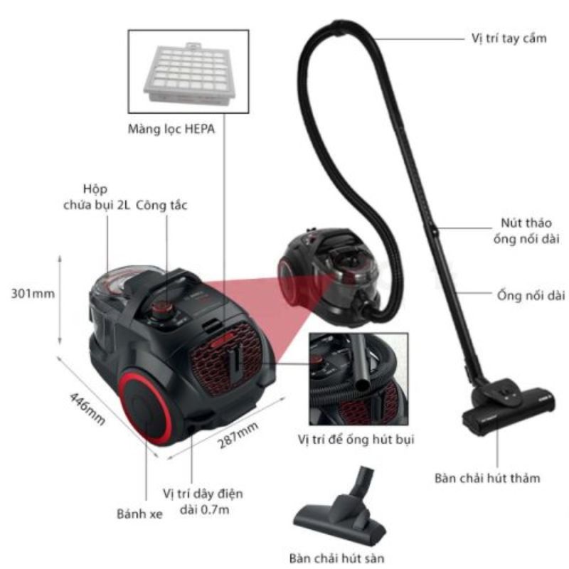 Máy hút bụi dạng hộp Bosch BGS21WX100 5 Chi tiết máy hút bụi dạng hộp Bosch BGS21WX100