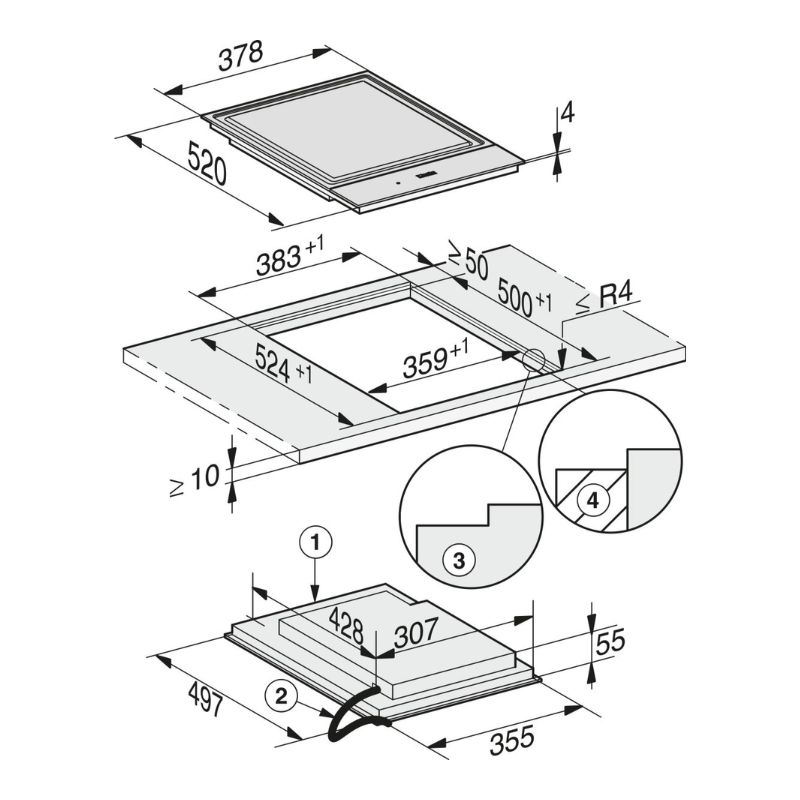 Bếp điện Teppan Yaki Miele CS 7632 FL lắp âm 5 Kích thước bếp điện Teppan Yaki Miele CS 7632 FL lắp âm