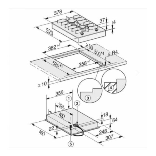 Bếp Gas Domino Miele 2 vùng nấu CS 7102-1 FL lắp âm 7 Kích thước bếp Gas Domino Miele 2 vùng nấu CS 7102-1 FL lắp âm