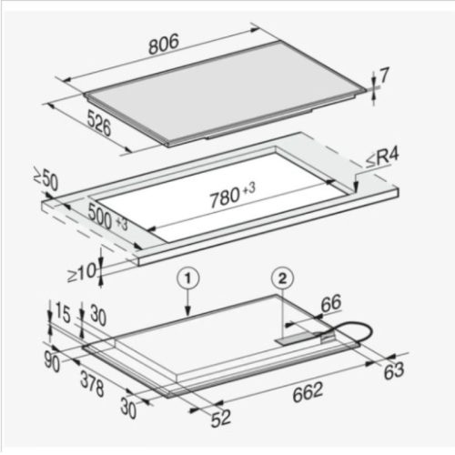 Bếp từ đa điểm Miele 6 vùng nấu KM 7575 FL lắp âm 7 Kích thước bếp từ đa điểm Miele 6 vùng nấu KM 7575 FL lắp âm