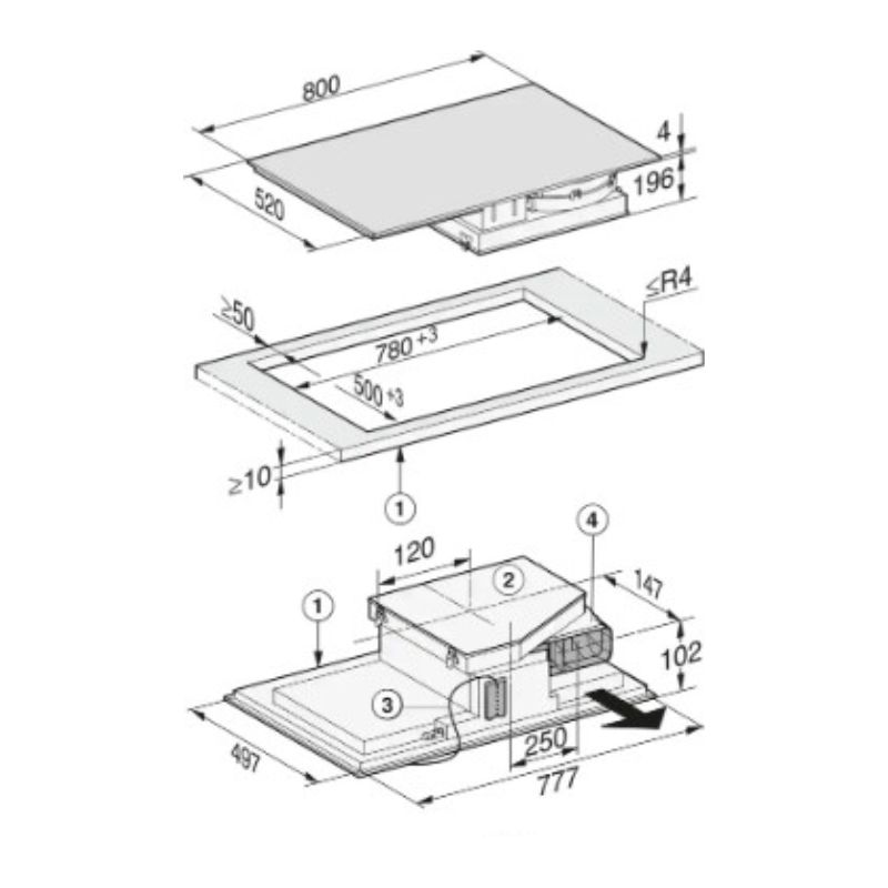 Bếp từ kết hợp hút mùi Miele 4 vùng nấu KMDA 7633 FR lắp âm 5 Kích thước bếp từ kết hợp hút mùi Miele 4 vùng nấu KMDA 7633 FR lắp âm