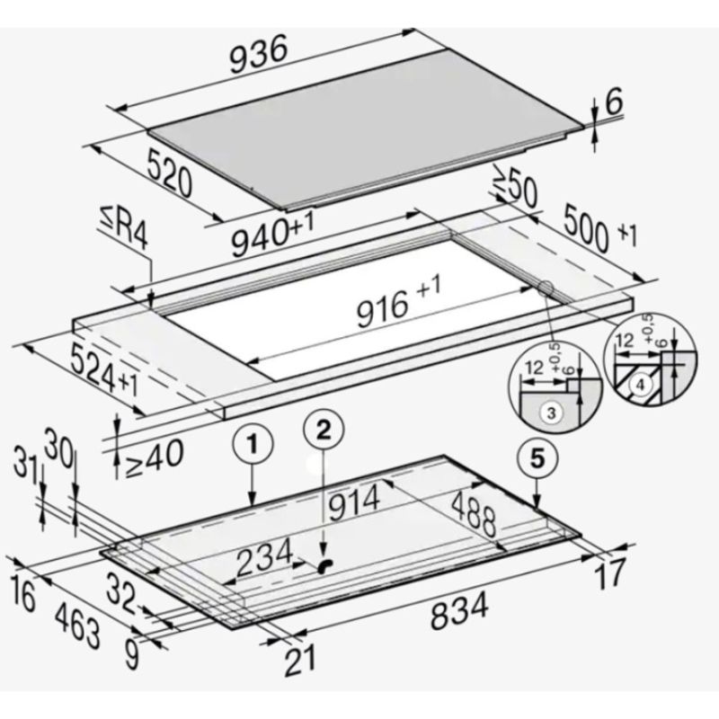 Bếp từ Miele 3 vùng nấu KM 7999 FL lắp âm 5 Kích thước bếp từ Miele 3 vùng nấu KM 7999 FL lắp âm