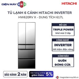 Tủ lạnh 6 cánh Multi Door Inverter 617 lít Hitachi R-HW620RV X
