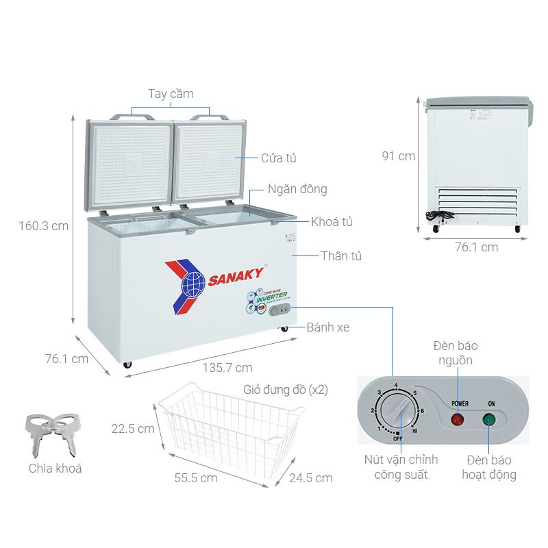 Tủ đông Sanaky Inverter 410 lít VH5699HY3 6 Kích Thước Tủ đông Sanaky Inverter 410 lít VH5699HY3