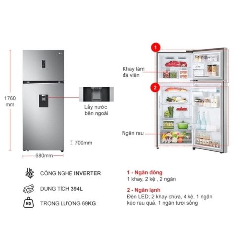 Tủ lạnh 2 cánh Inverter 394 lít LG GN-D392PSA 9 Bên trong tủ lạnh 2 cánh Inverter 394 lít LG GN-D392PSA
