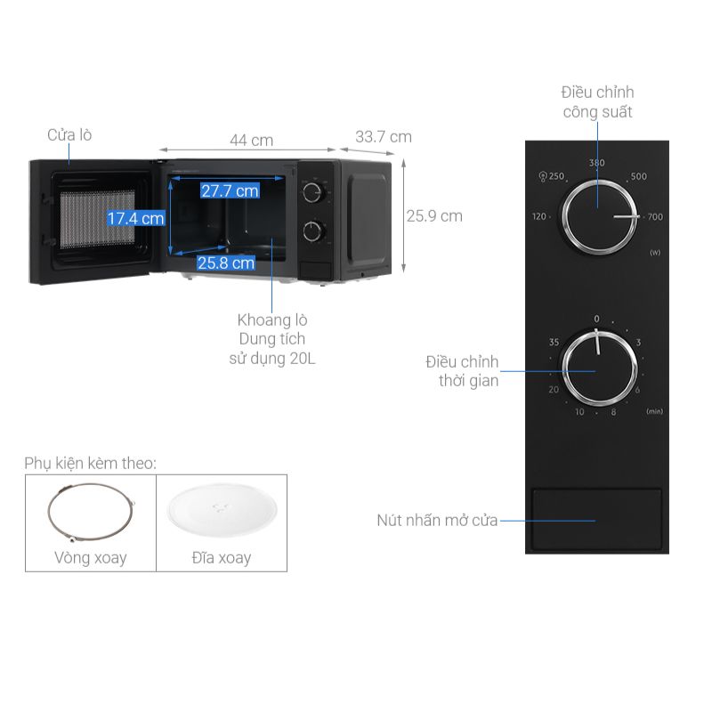 Lò vi sóng Samsung MS20A3010AL/SV 20 lít 6 Kích Thước Lò vi sóng Samsung MS20A3010AL/SV 20 lít