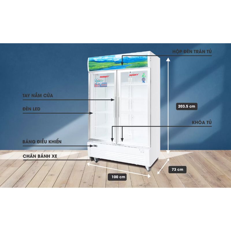 Tủ mát Sanaky Inverter VH1009HP3 5 Kích thước tủ mát Sanaky Inverter VH1009HP3