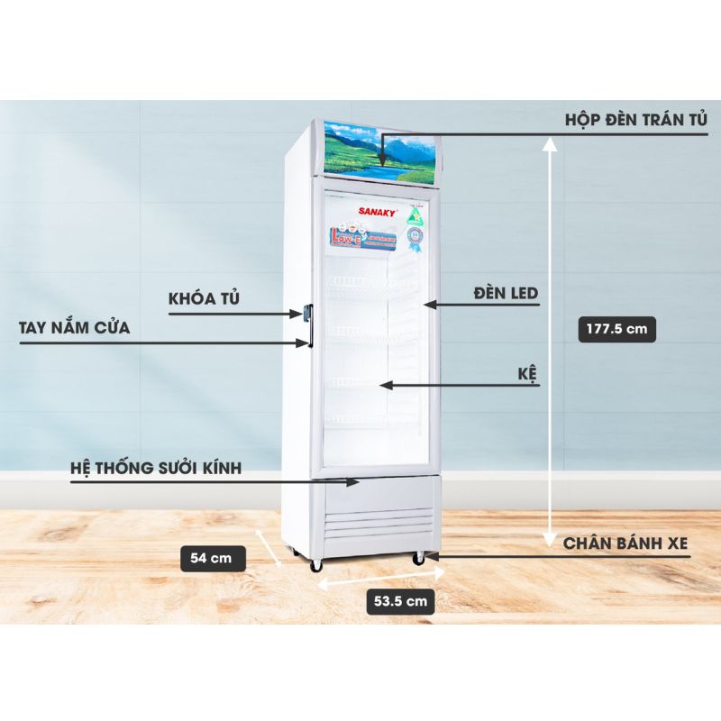 Tủ mát Sanaky VH258KL 4 Kích thước Tủ mát Sanaky VH258KL
