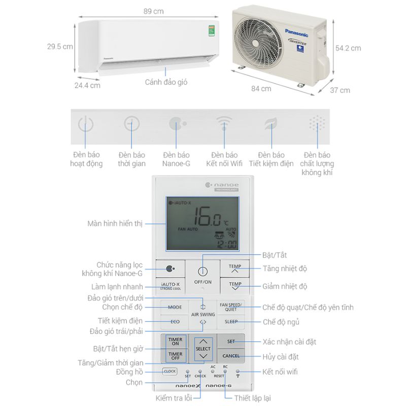 Máy lạnh Panasonic Inverter 1 HP CU/CS-XU9BKH-8 3 Kích thước máy lạnh Panasonic Inverter 1 HP CU/CS-XU9BKH-8