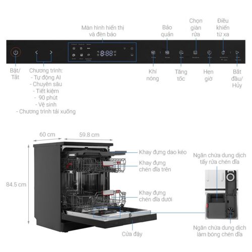 Máy rửa chén Toshiba OriginClean™ DW-15F8(B)-VN 8 kich thuoc may rua chen toshiba originclean dw 15f8b vn