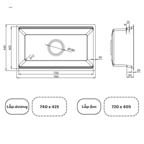 Combo 18: Chậu Kluger KG7644FS Plus + Vòi Kluger KLF0030S 12 Kích thước chậu rửa bát Kluger KG7644FS Plus