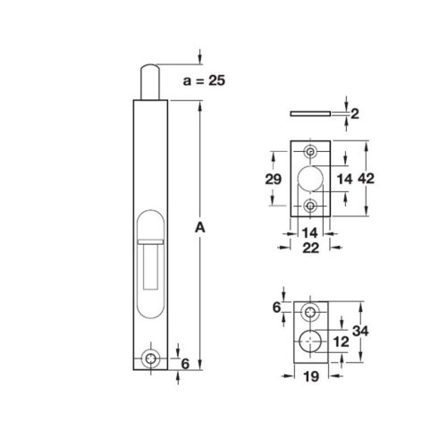 Chốt cửa âm 254mm Hafele 489.71.410 9 size chot cua hafele 489.71.410