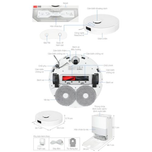 size robot hut bui lau nha roborock q revo 5v1 trang