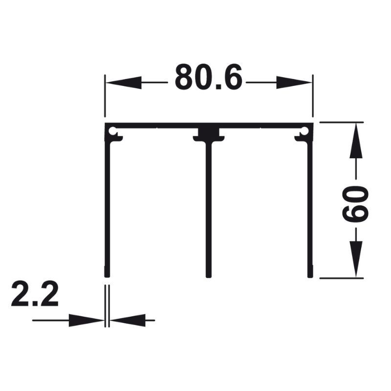 Aluflex 80 ray đôi trên màu bạc 3m Hafele 403.75.385 4 Kích thước Aluflex 80 ray đôi trên màu bạc 3m Hafele 403.75.385
