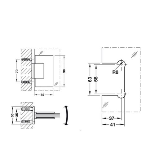 Bản Lề Cửa Phòng Tắm Hafele 499.05.804 7 Kích thước Bản Lề Cửa Phòng Tắm Hafele 499.05.804
