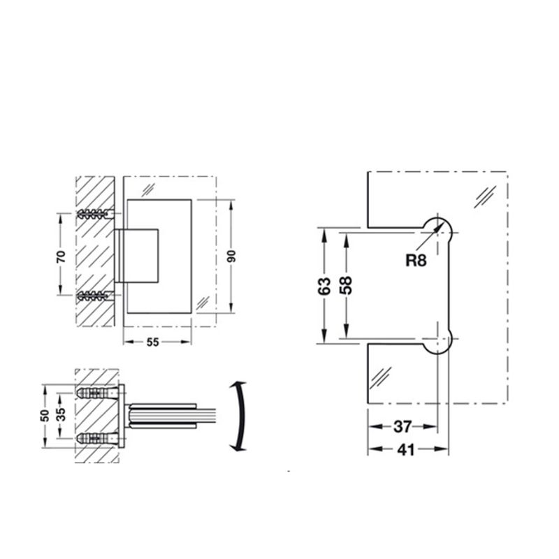 Bản Lề Cửa Phòng Tắm Hafele 499.05.804 5 Kích thước Bản Lề Cửa Phòng Tắm Hafele 499.05.804
