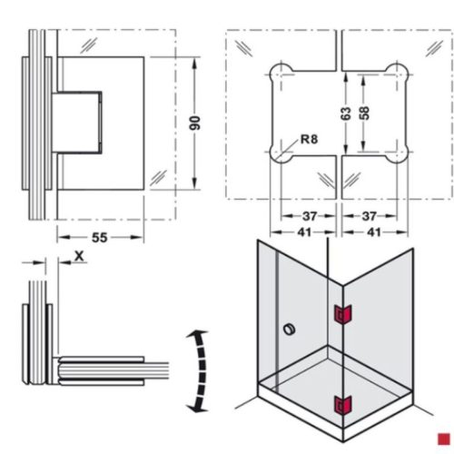 Bản lề kính 90 độ Häfele DIY 499.05.805 7 Kích thước Bản lề kính 90 độ Häfele DIY 499.05.805