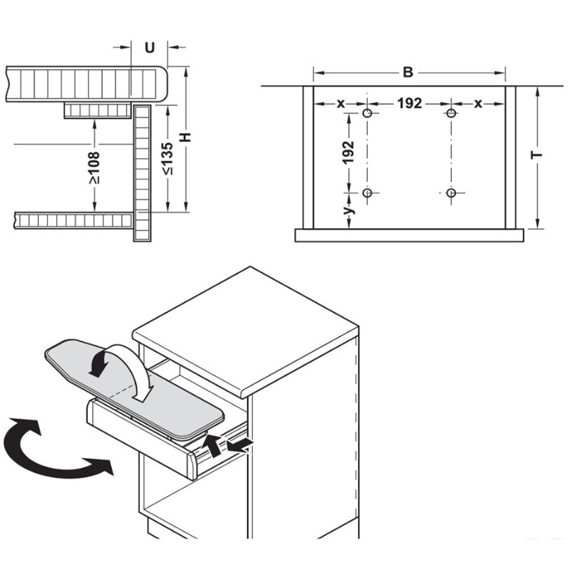 Bàn Ủi Đồ Lắp Trong Ngăn Kéo Hafele 568.60.764 5 Kích thước Bàn Ủi Đồ Lắp Trong Ngăn Kéo Hafele 568.60.764