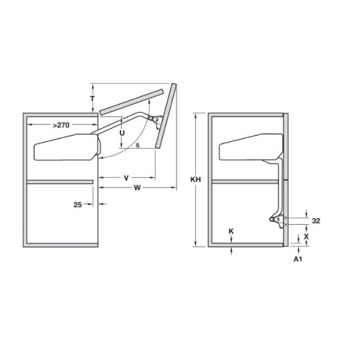 Kích thước bộ hộp lực Hafele 372.38.664