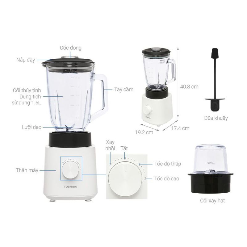 Máy xay sinh tố Toshiba BL-70GR1UV 5 Kích thước Máy xay sinh tố Toshiba BL-70GR1UV