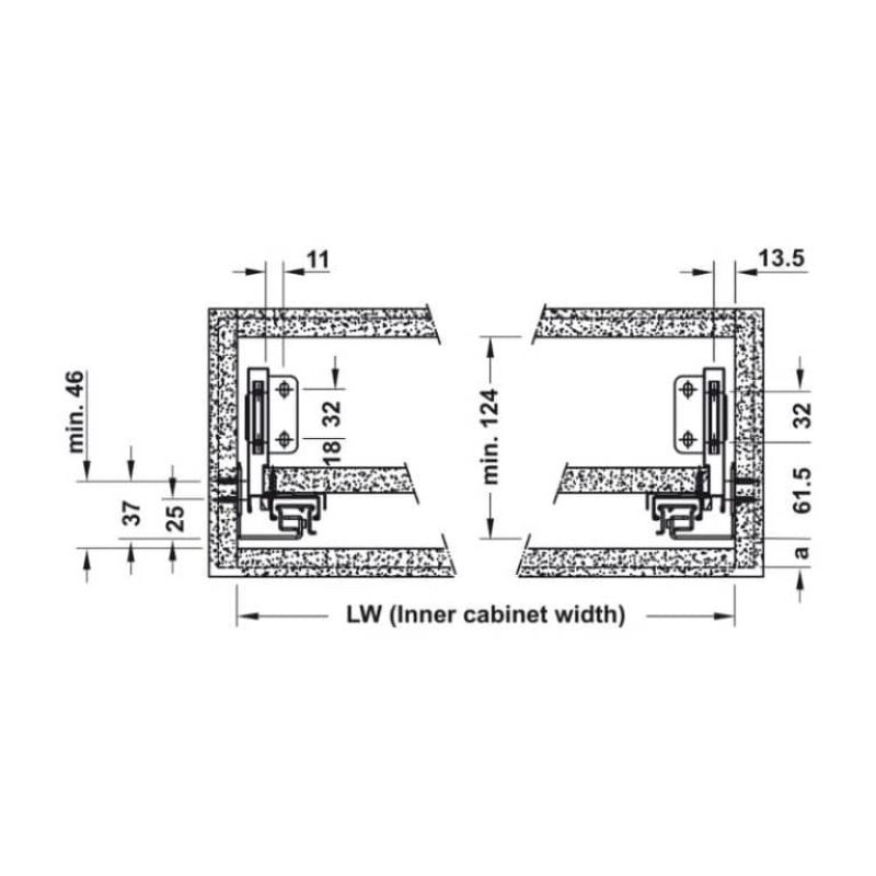 Ray Hộp Alto-S Nhấn Mở H80mm Hafele 552.55.323 6 Kích thước Ray Hộp Alto-S Nhấn Mở H80mm Hafele 552.55.323