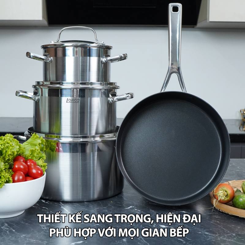 Bộ nồi inox đáy liền LORCA TA 5509 3 Bộ nồi inox đáy liền LORCA TA 5509 - Ảnh 2