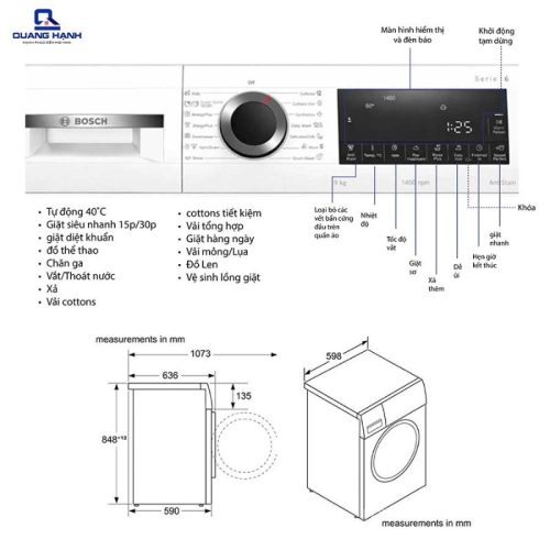 Máy giặt quần áo Bosch WGG24400SG 11 kich thuoc may giat quan ao bosch wgg24400sg