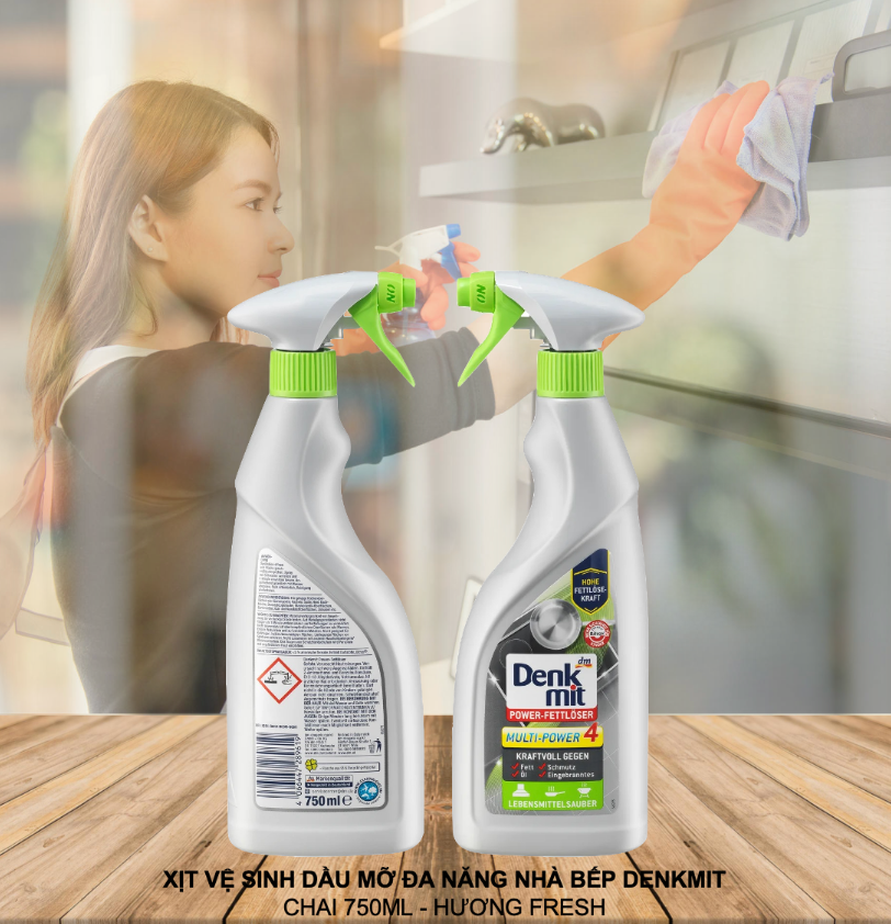 Xịt vệ sinh dầu mỡ nhà bếp Denkmit Fett Chai 750 ml 4 Xịt vệ sinh dầu mỡ nhà bếp Denkmit Fett Chai 750 ml - Ảnh 2