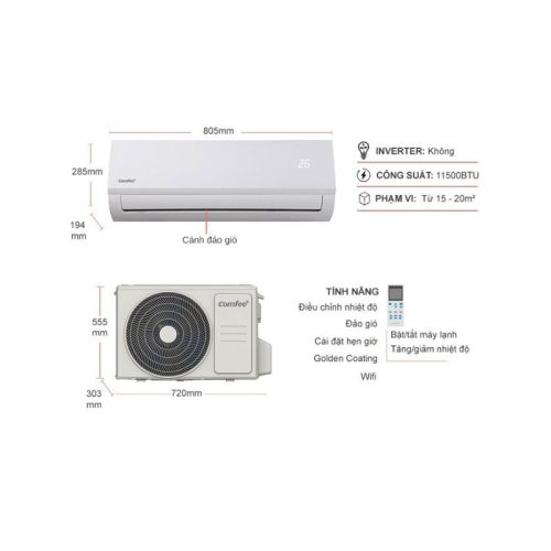 Máy lạnh Comfee 1.5 HP CFS-13FWF/ CFS-12FGY 9 kich thuoc may lanh comfee 1.5 hp cfs 13fwf cfs 12fgy