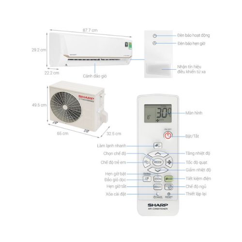 Máy lạnh Sharp Inverter 1.5 HP AH-X13CEWC 9 kich thuoc may lanh sharp inverter 1.5 hp ah x13cewc