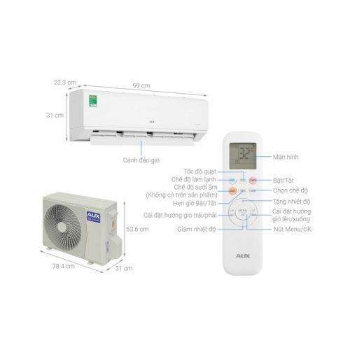 Máy lạnh AUX Inverter 2 HP AW18CAA4DI-5VN 9 kich thuoc may lanh aux inverter 2 hp aw18caa4di 5vn