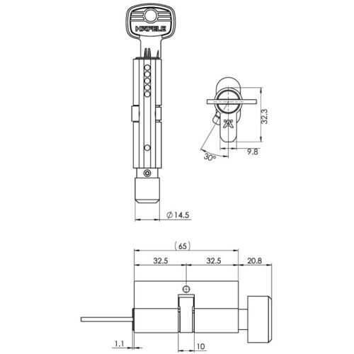 Ruột khoá Hafele 489.56.250 5 kich thuoc ruot khoa 65mm 1 dau van 1 dau chia hafele 489.56.250