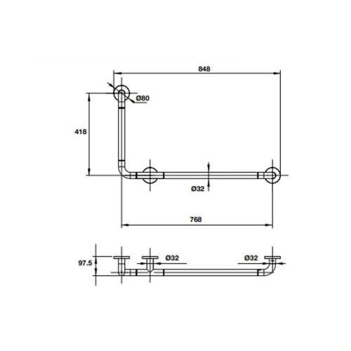 Kích thước tay vịn phòng tắm 90 độ 418 mm 499.95.203