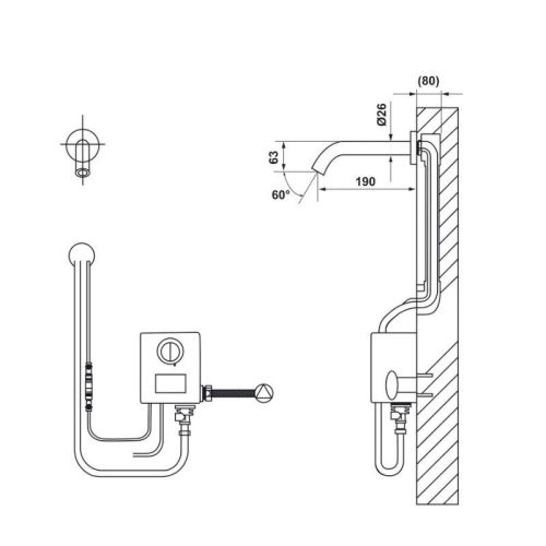 Kích thước vòi nước cảm ứng gắn tường Hafele 589.64.002