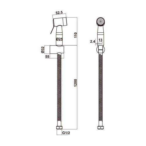 Kích thước vòi xịt vệ sinh Hafele 485.95.097