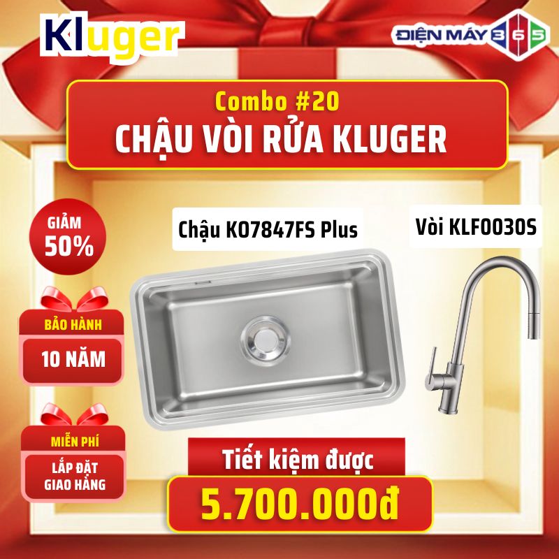 Combo 20: Chậu Kluger KO7847FS Plus + Vòi Kluger KLF0030S 3 Combo 20: Chậu Kluger KO7847FS Plus + Vòi Kluger KLF0030S